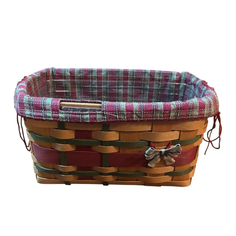 Longaberger 2008 Christmas Wrap It Up Basket bow liner plaid red green